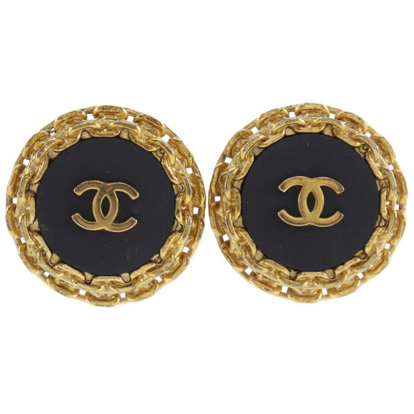 CHANEL Jewelry - CHANEL Vintage Black Logo Earrings